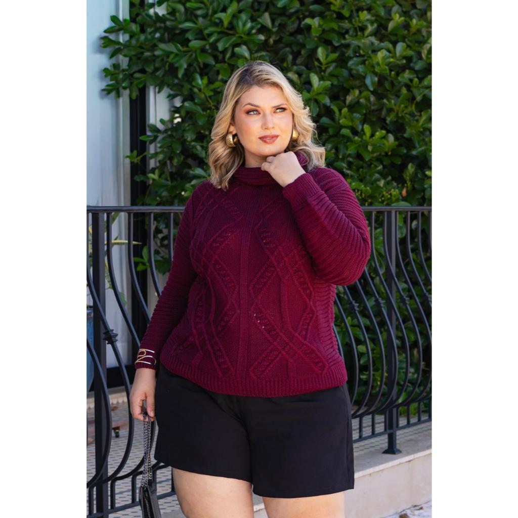 Blusa Tricot Gola Boba Plus Size - Giuliana Marques Tricot - Tam EXG