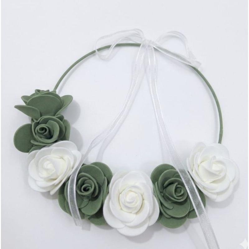 Porta Alianças + Tiara Daminha (Verde Oliva e Branco)