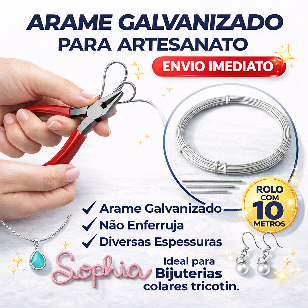 Arame Galvanizado Para Artesanato Rolo Com 10 Metros Fio Para Bijuteria Colares e Tricotin não oxida em Oferta na Shopee