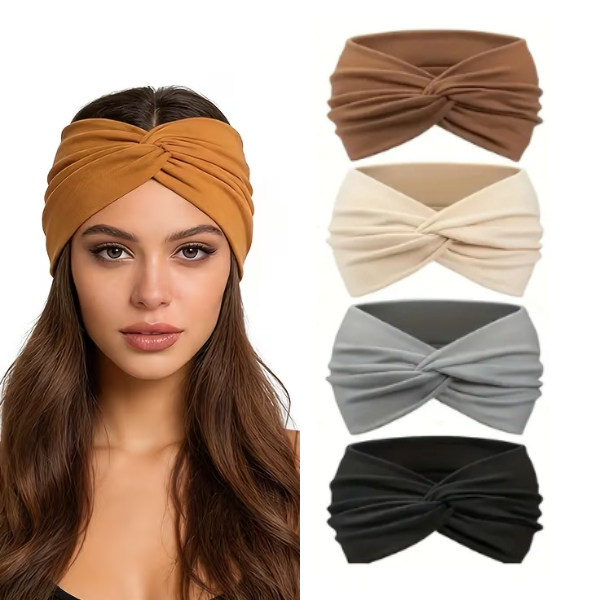 Faixas de Cabeça Larga- Mistura Macia, Estilo Turbante com Nó para Yoga, Corrida & Esportes