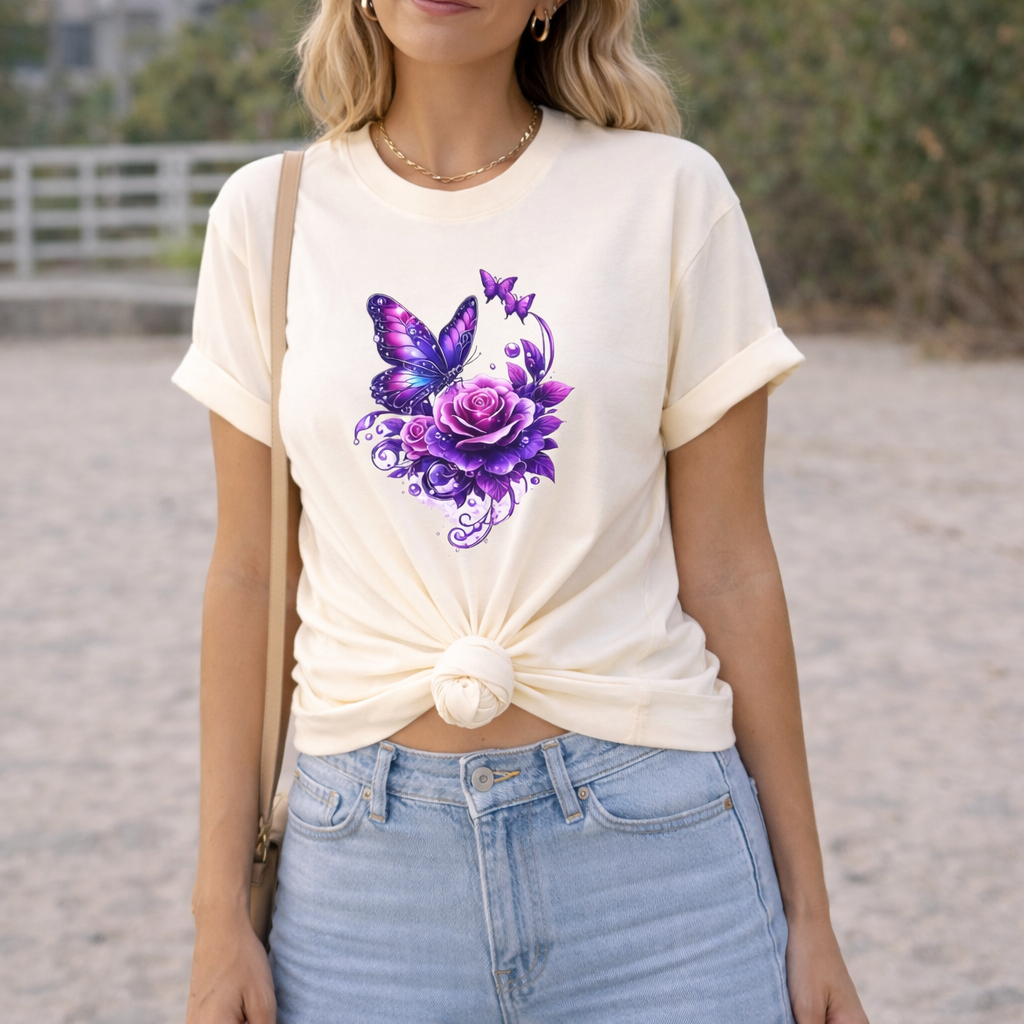 Camiseta Unissex Borboleta Floral Estampada Camiseta  Delicada Aesthetic Tumblr Casual Confortável