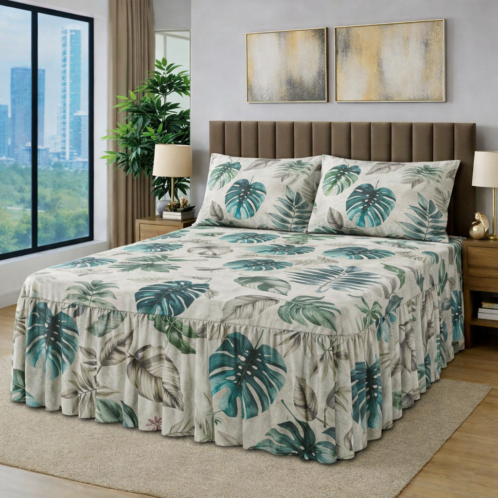 Colcha Lençol Casal Com Babado Percal Toque de Algodão 400 Fios