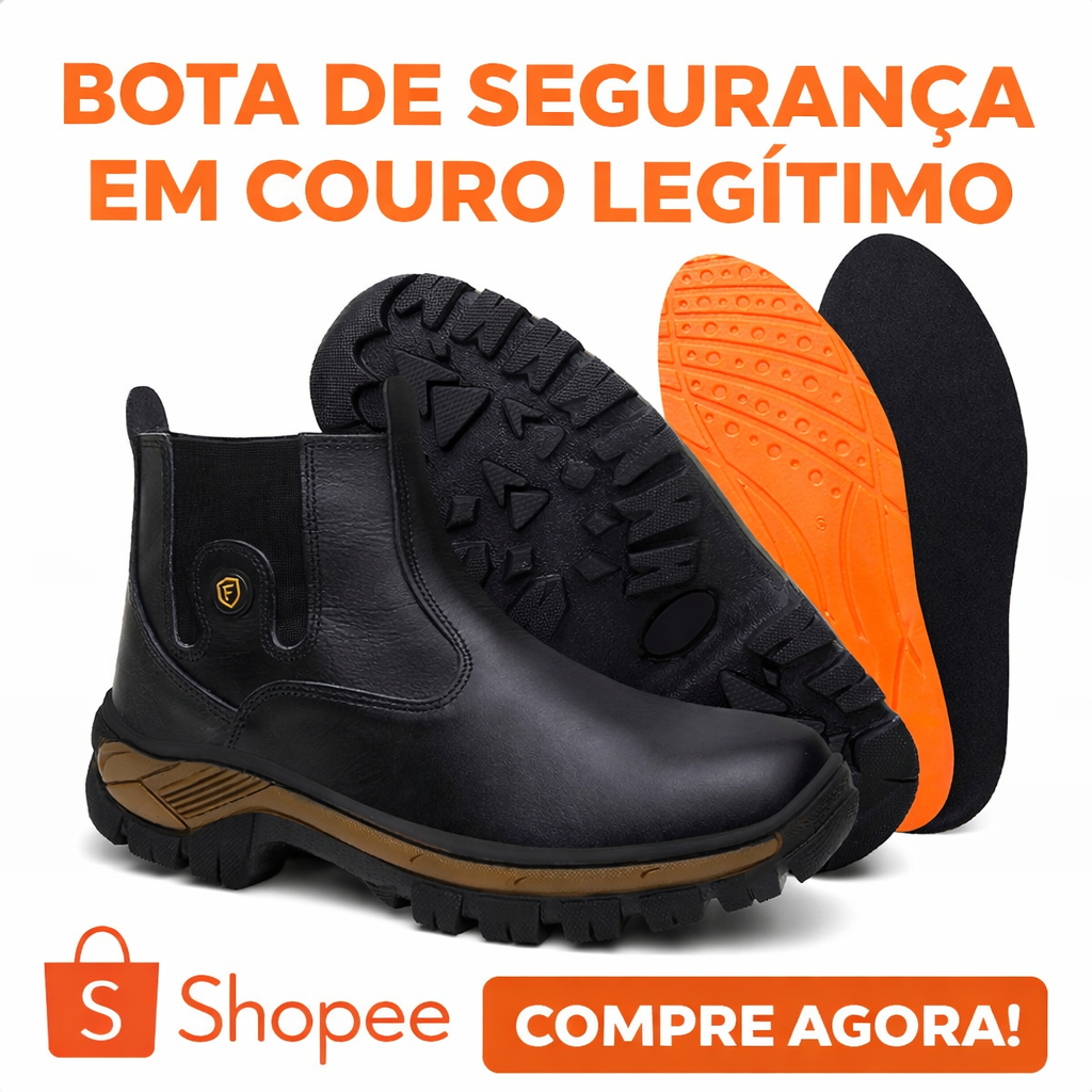 Bota Botina Masculina Couro Legítimo Impermeável Bota de Segurança Confortável com Palmilha Gel