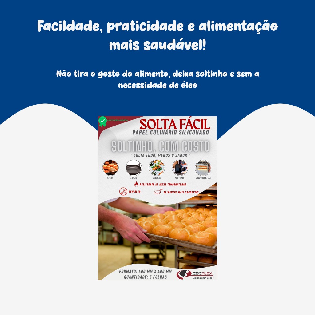 Papel Manteiga Culinário Siliconado Solta Fácil - 5 Folhas - Assar, Fritar, AirFryer, saudável