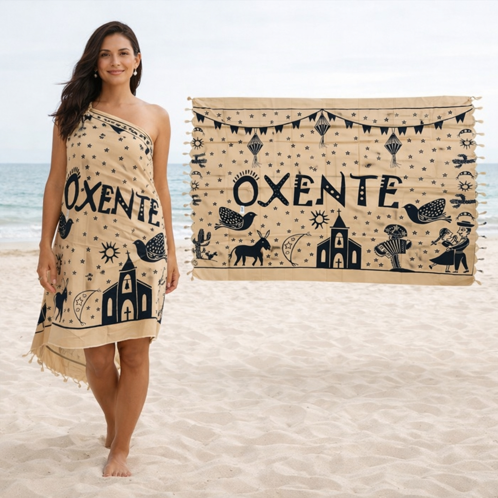 Canga de Praia Oxente Nordeste Estampada Grande Saída de Praia Feminina Verão Moda Praia Pareô