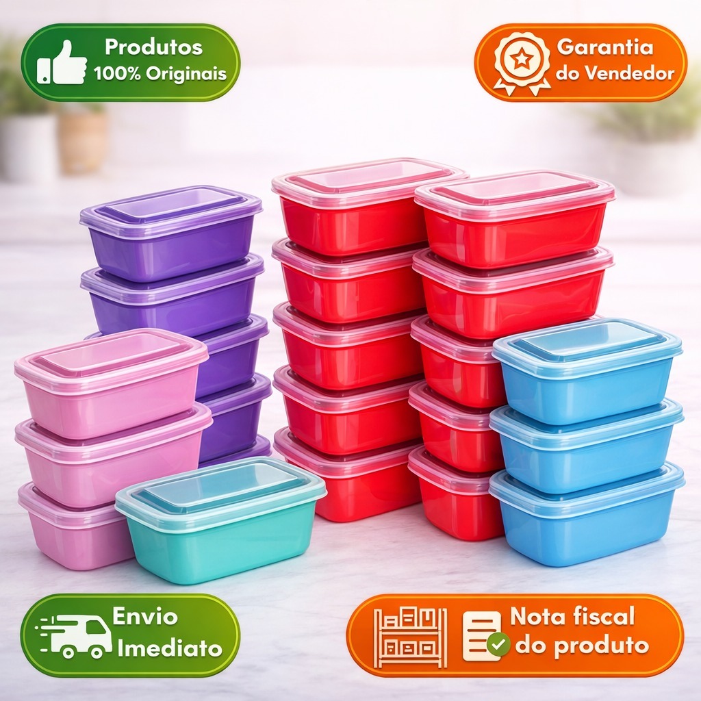 Jogo Recipientes 1000ml Retangulares com Tampa Segura para Armazenar Alimentos em Geladeira e Freezer BPA Free
