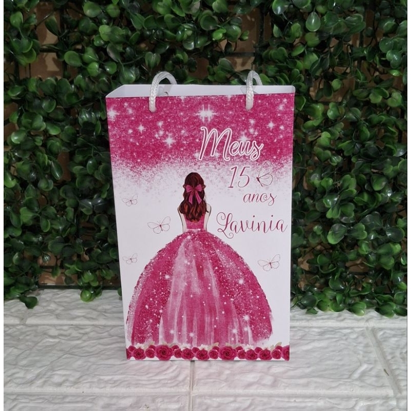 Sacola Personalizada Pequena,15 anos,Pink,Debutante(FAZEMOS QUALQUER IDADE)Lembrancinha Festa Aniversário