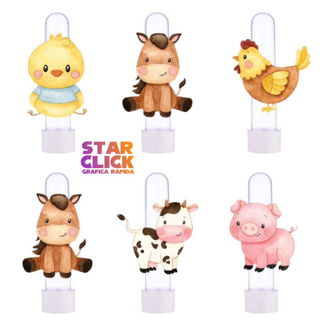 20 Tubetes + Apliques 3D Personalizado Lembrancinha Festa Aniversário Fazendinha Aquarela