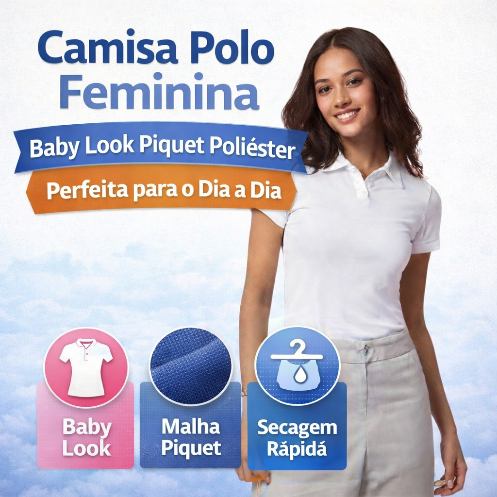 Camisa Polo Feminina Baby Look Piquet Poliéster - Perfeita para o Dia a Dia em Oferta na Shopee