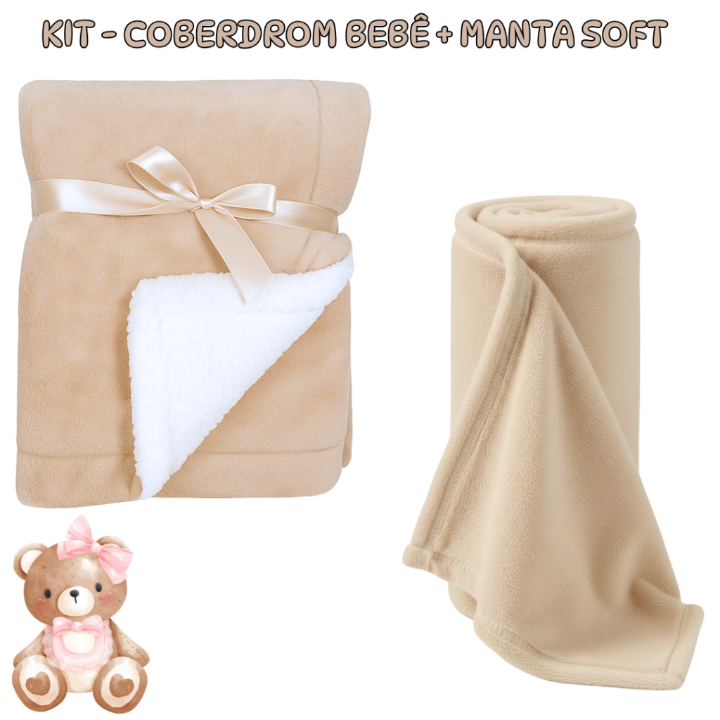 Kit 2 Itens Berço para Bebe - Cobertor Sherpa Dupla Face + Manta Soft - 80x90cm - Antialérgico em Oferta na Shopee