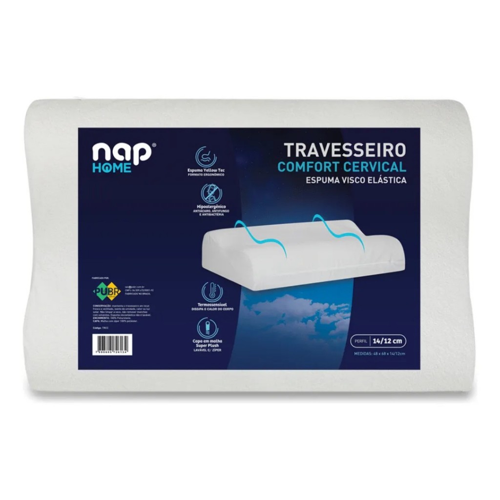 Travesseiro Cervical 12/14cm Comfort Espuma Viscoletastica Nasa Ortopédico Nap TRCC