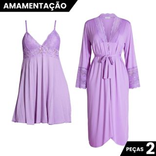 Kit Robe Roupão Longo e Camisola Amamentação Confortável Gestante Maternidade Pós Parto em Oferta na Shopee