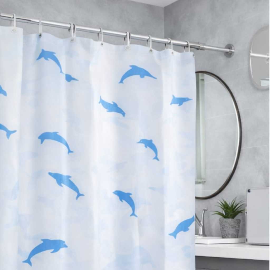 Cortina Para Box De Banheiro Plástico Poliéster 1,80m x 1,80m 12 Ganchos