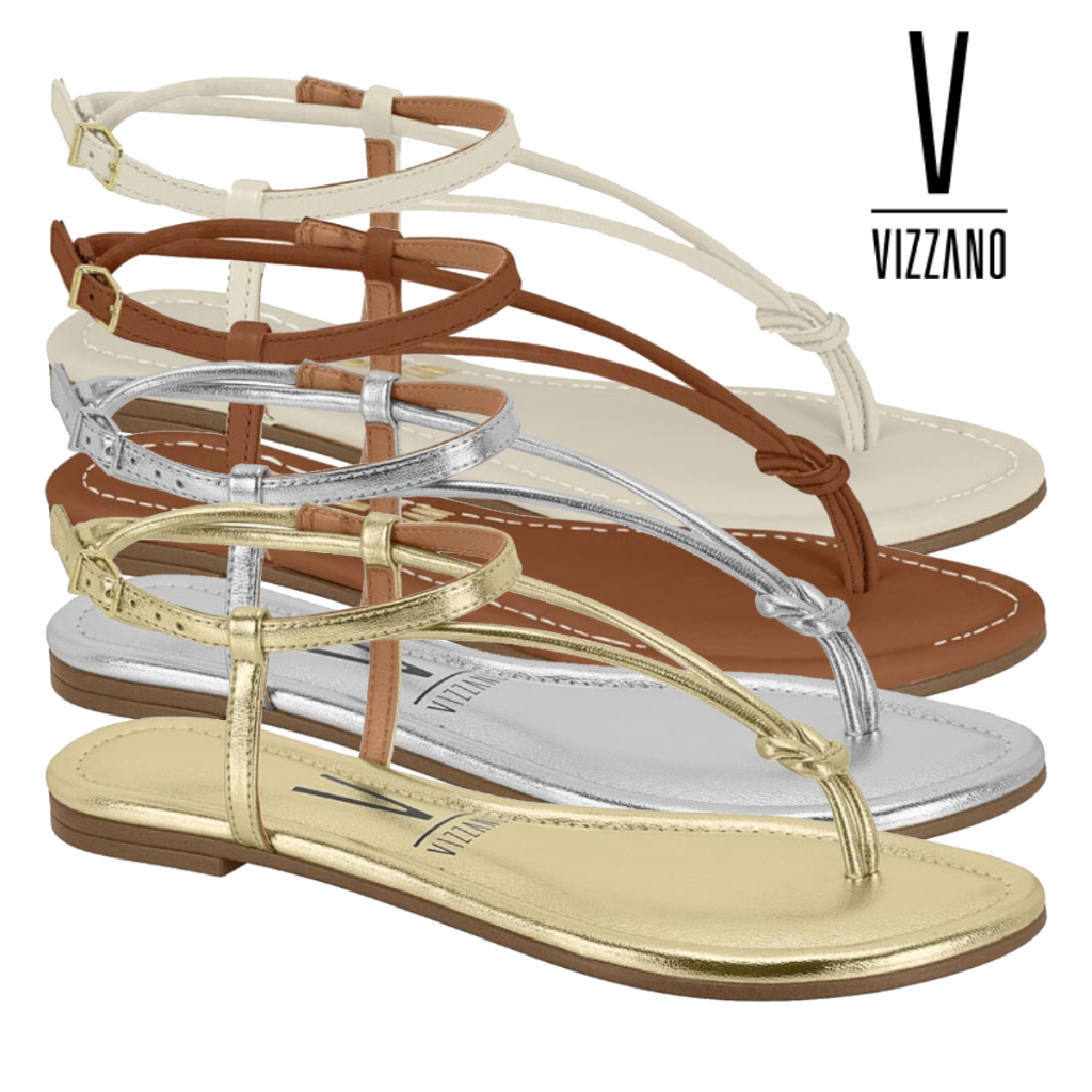 Sandália Feminina Vizzano Rasteirinha Casual Metalizado Confortável Original em Oferta na Shopee