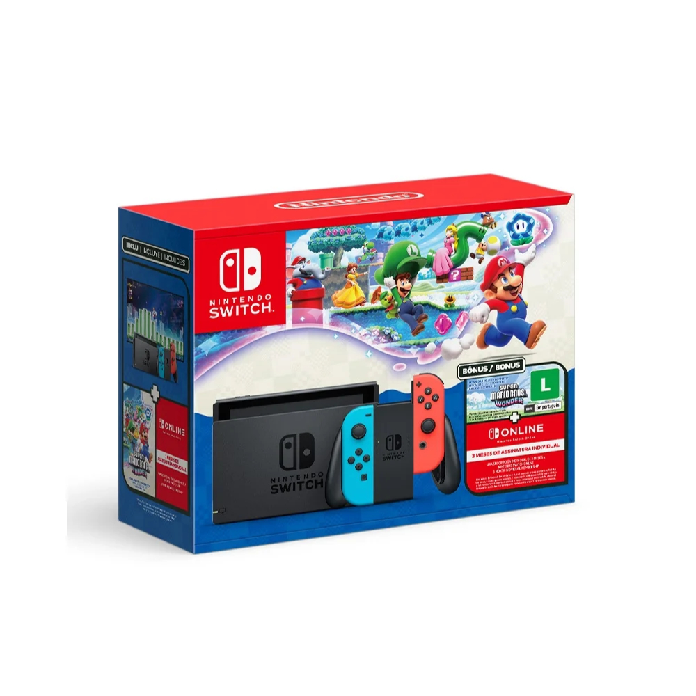 Console Nintendo Switch 32GB + Jogo Mario Wonder - Vermelho/Azul em Oferta na Shopee