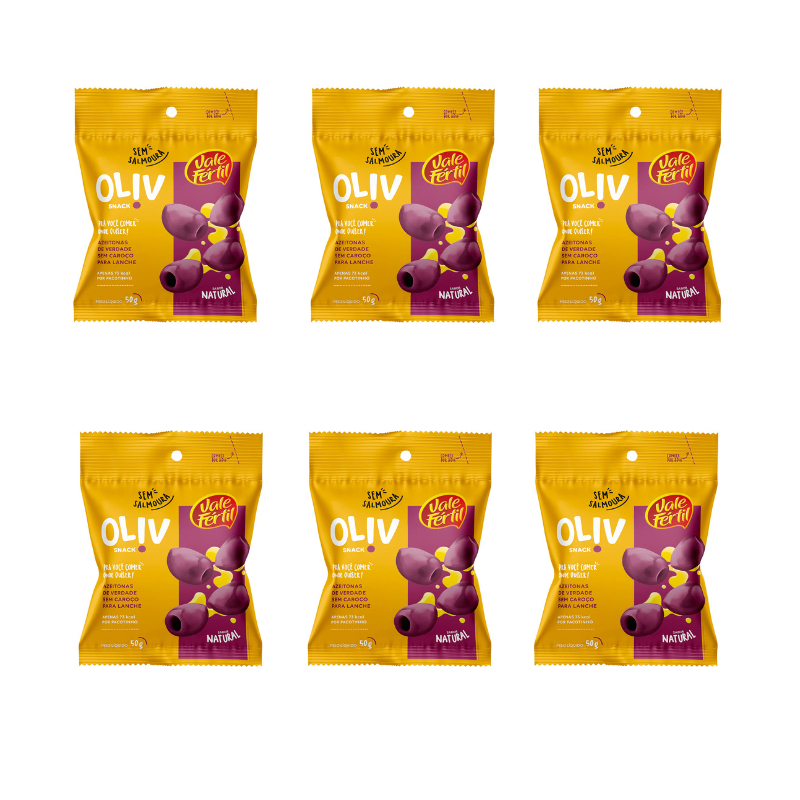 Kit 06 Snack Azeitona Preta Sem Caroço Sabor Natural 50g Vale Fértil