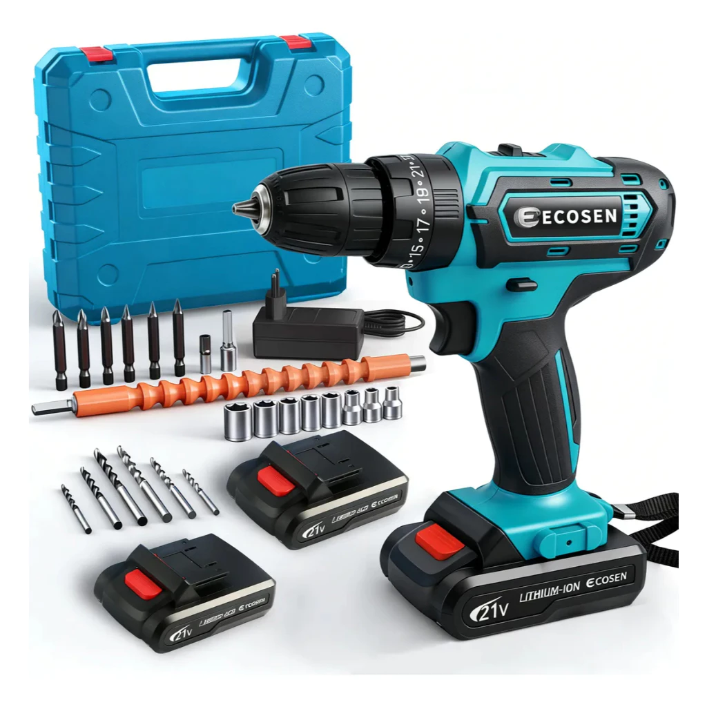 Parafusadeira Furadeira de Impacto Sem Fio 21V Bivolt 110/220V Kit Maleta com 2 Baterias 28 Peças — imagem 1