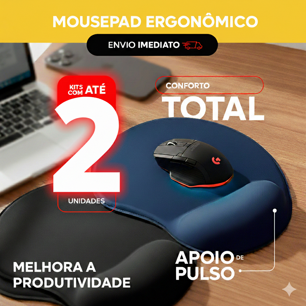 Mousepad Ergonômico Gamer Com Apoio De Punho Pulso KIT 2 e 1 UND Mouse Pad Para Estudo e Trabalho