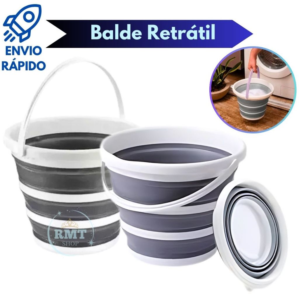 Balde Retrátil Silicone Dobrável Com Alça 10 Litros Multiuso Flexível Para Apartamento Casa Balde Retrátil Silicone Dobrável Com Alça 10 Litros Multiuso Flexível Para Apartamento Casa