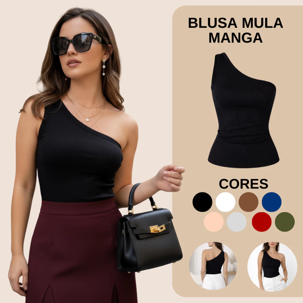 Blusa Feminina Mula Manca Canelada Elegante Ombro Só Assimétrica — imagem 1
