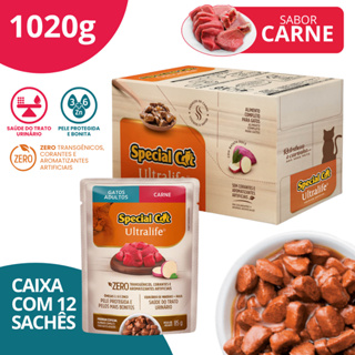Caixa com 12 Special Cat Ultralife Sachê Adultos Sabor Carne - 85g em Oferta na Shopee