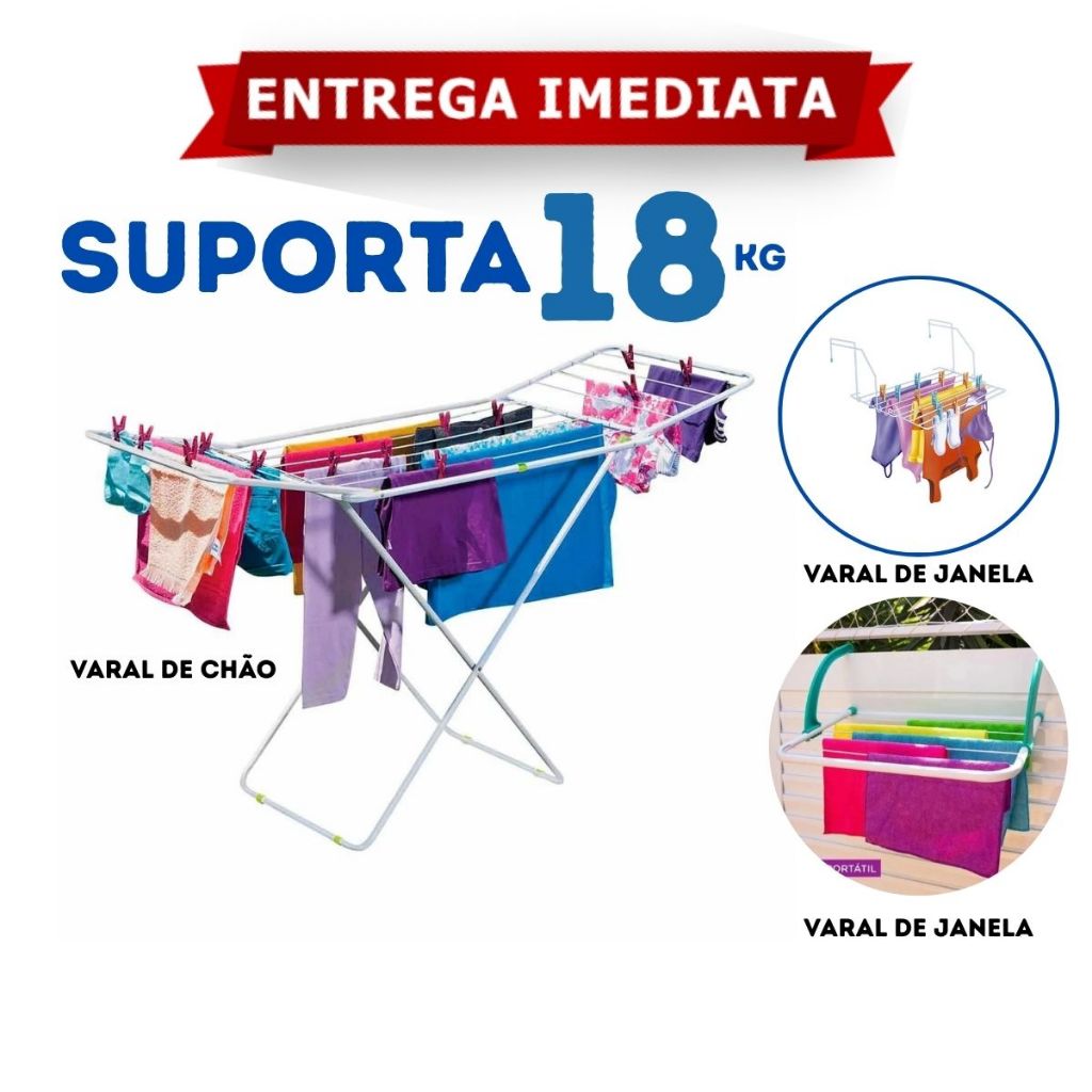 Varal de Apartamento Para Janela e Chão Com Abas Inox em Oferta na Shopee