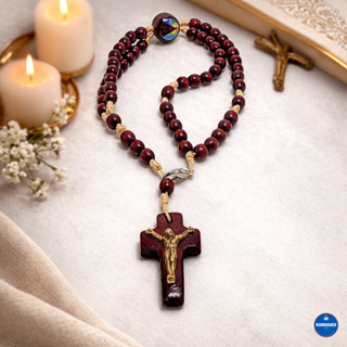 Terço de Pulso em Madeira com Imagem Nossa Senhora e São Bento em Oferta na Shopee