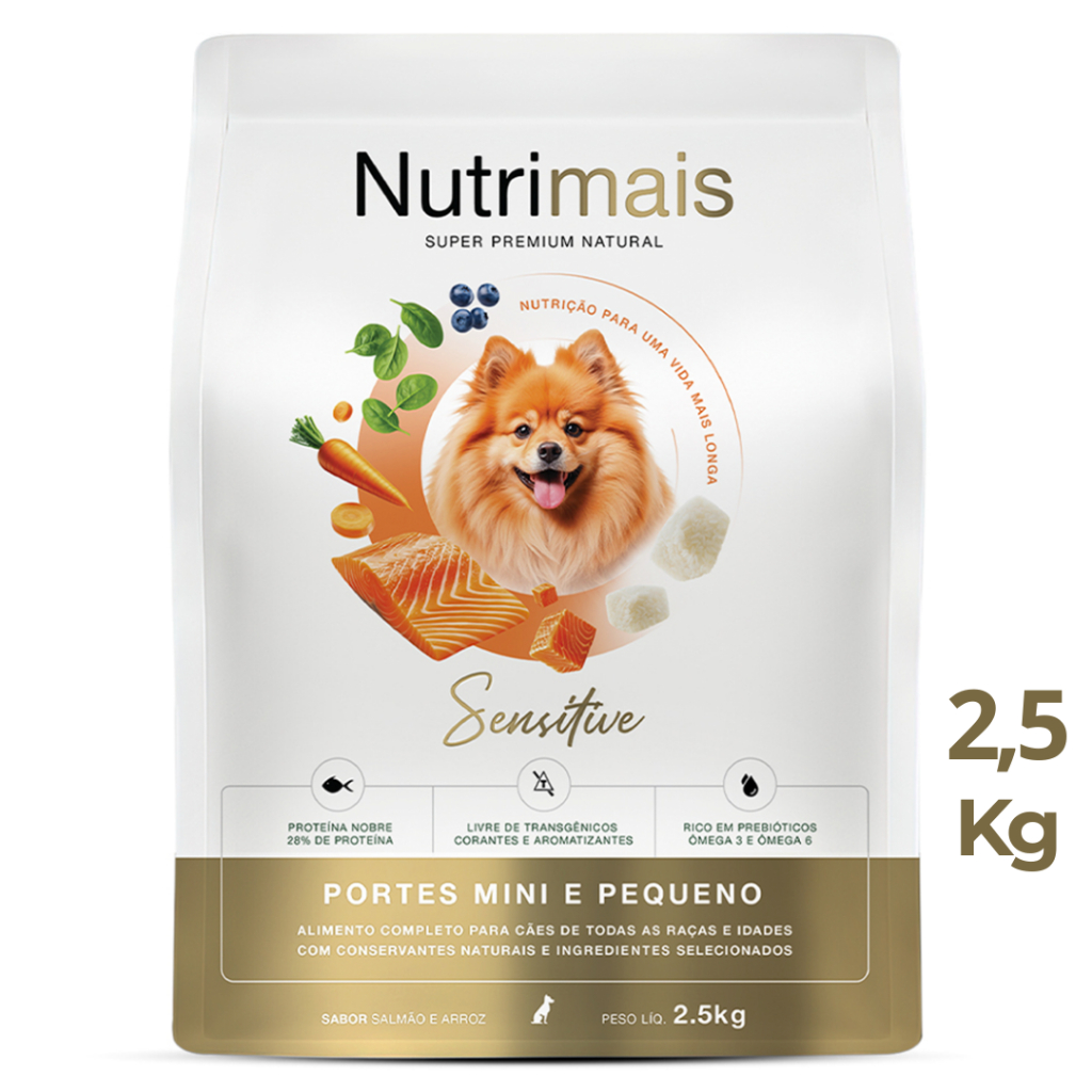 Ração Nutrimais Salmão Cães Pele Sensível 2.5kg Mini e Pequeno Porte Super Premium Natural