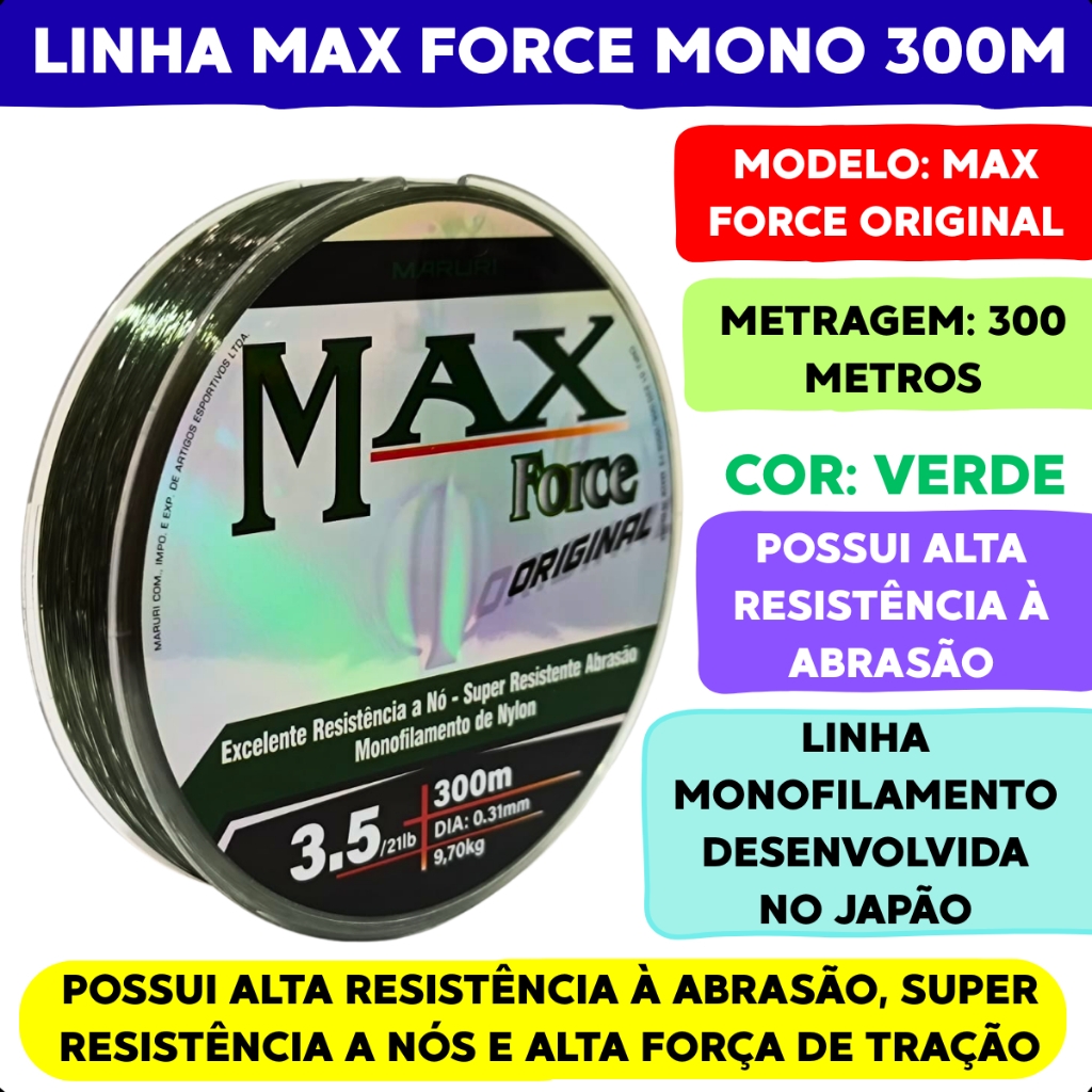 Linha Pesca Maruri Max Force Monofilamento 300m Cor Verde Varias Medidas