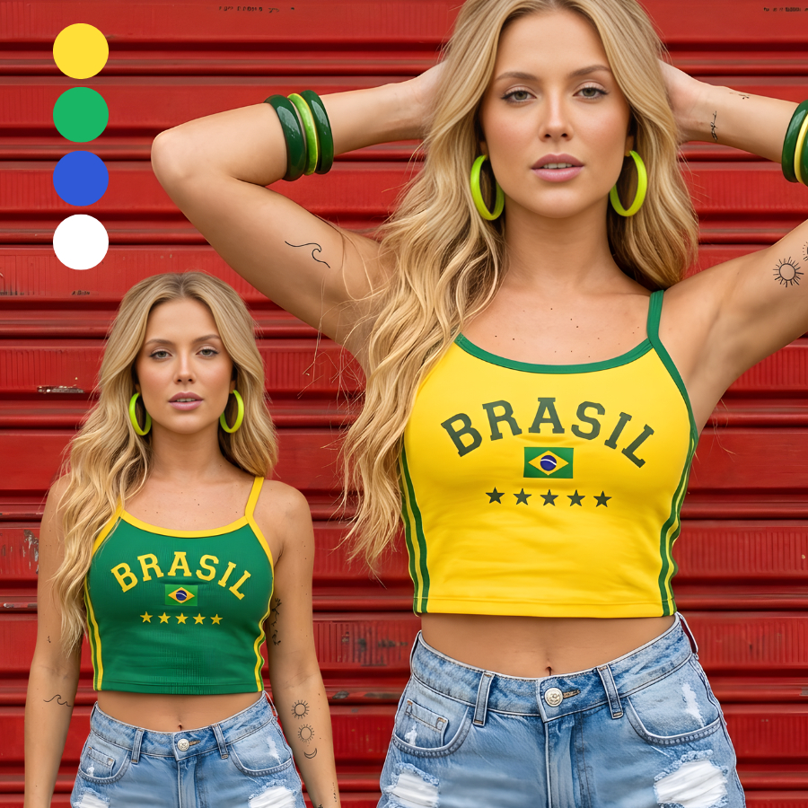 Cropped Regata Virgínia Blusa Feminina Brasil Brazil Core Copa 2026 | Canelada Moda em Oferta na Shopee