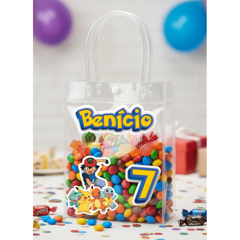 Kit de Adesivos Personalizados Pokémon Para Sacolinhas Transparentes (não acompanha sacola) lembrancinha aniversário