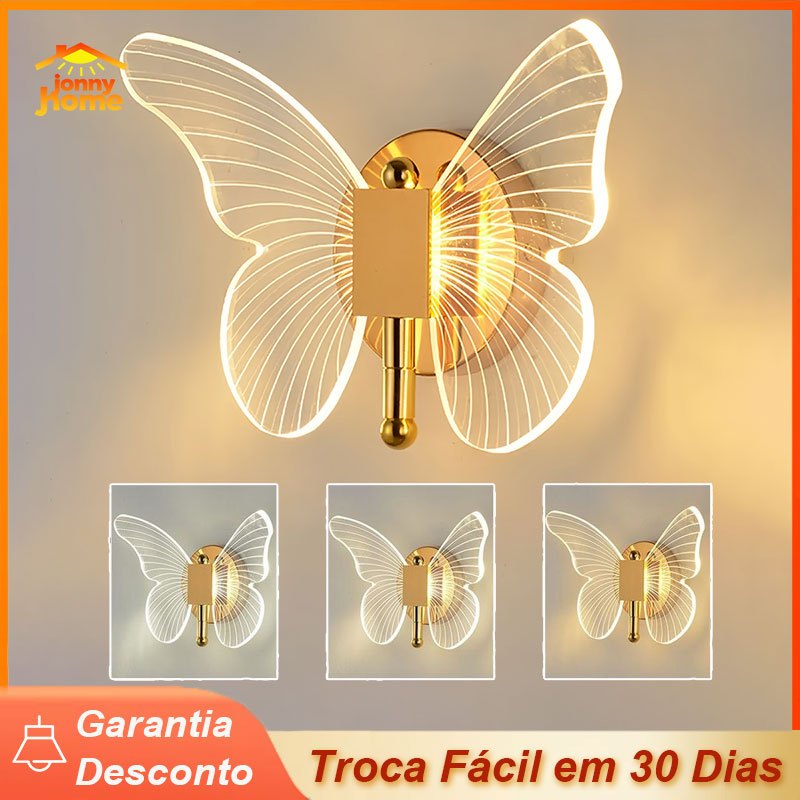 Dourada LED Arandela Borboleta De Parede,3 Tons de Luz,Decorativa iluminação interna em Oferta na Shopee
