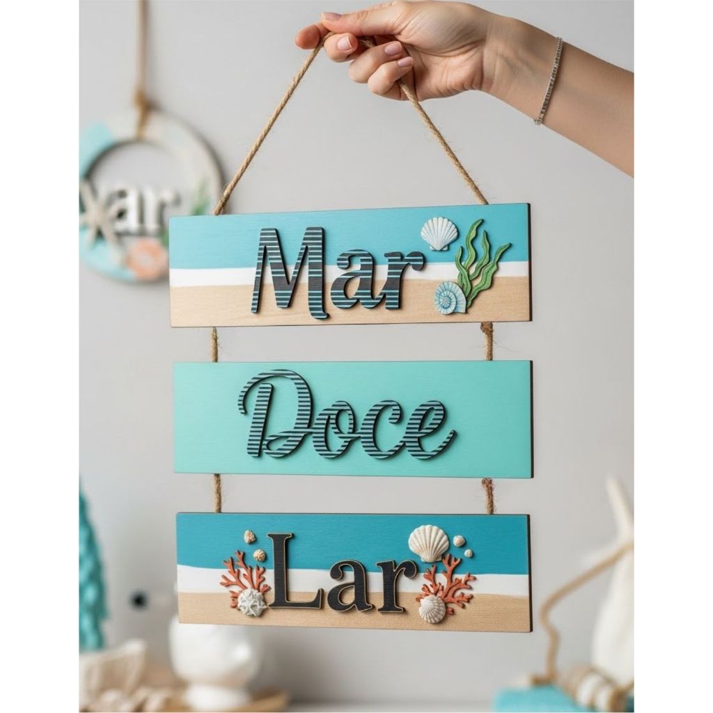 Plaquinha Decorativa Mar Doce Lar Casa Litoral Praia Pousada Hotel Decoração Frase MDF em Oferta na Shopee