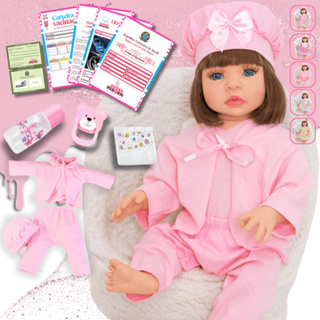 Bebê Reborn Realista com corpo de Silicone Articulada Cílios e Cabelo Castanho e Costurado pode dar Banho. em Oferta na Shopee