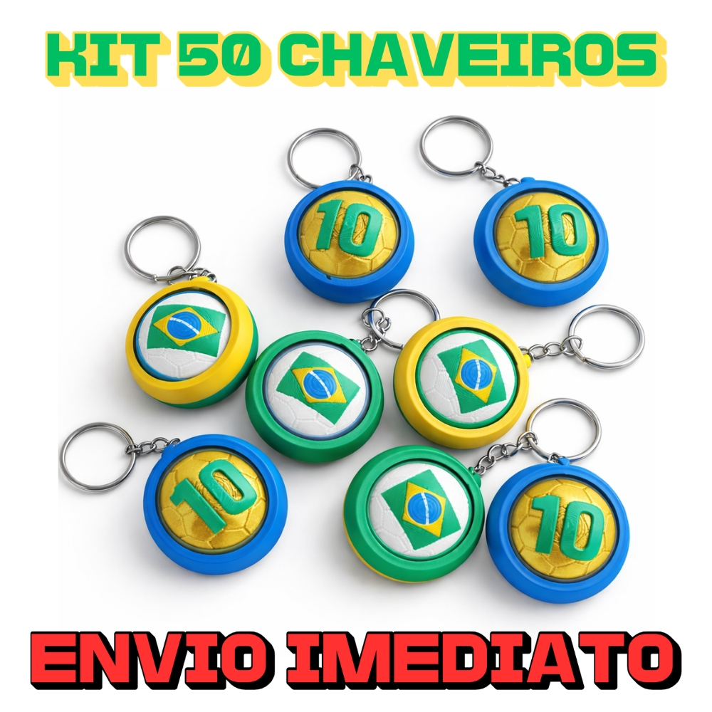 Chaveiro Brasil Futebol Giratório Copa do Mundo – Camisa 10 / Bandeira do Brasil
