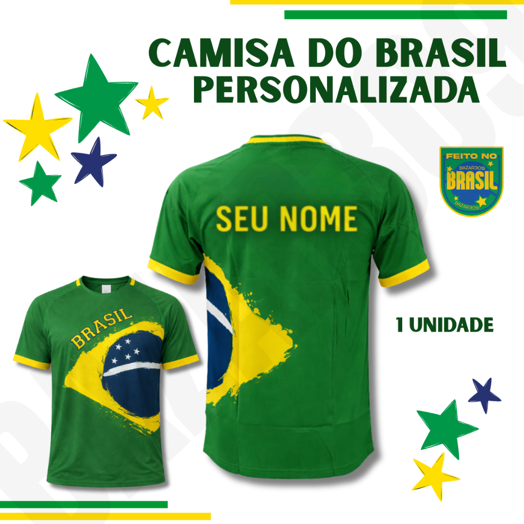 Camisa do Brasil Personalizada com Nome Modelo Unissex Verde Adulto 1 Unidade
