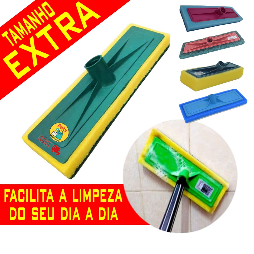 Kit Lava piso azulejo chão vidro porcelanato passa cera esfregão fibra limpeza pesada s/ cabo