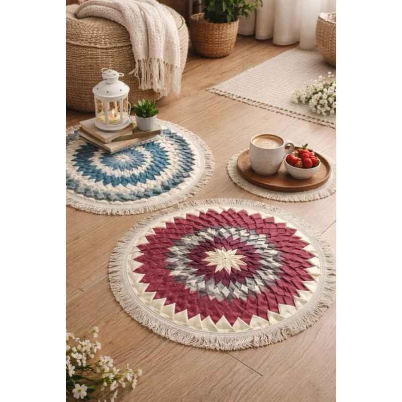 Kit de 2 tapetes de Bico Redondo 55cm Com Franja | Artesanal | Forrados | Cores Variadas | Otimo preço