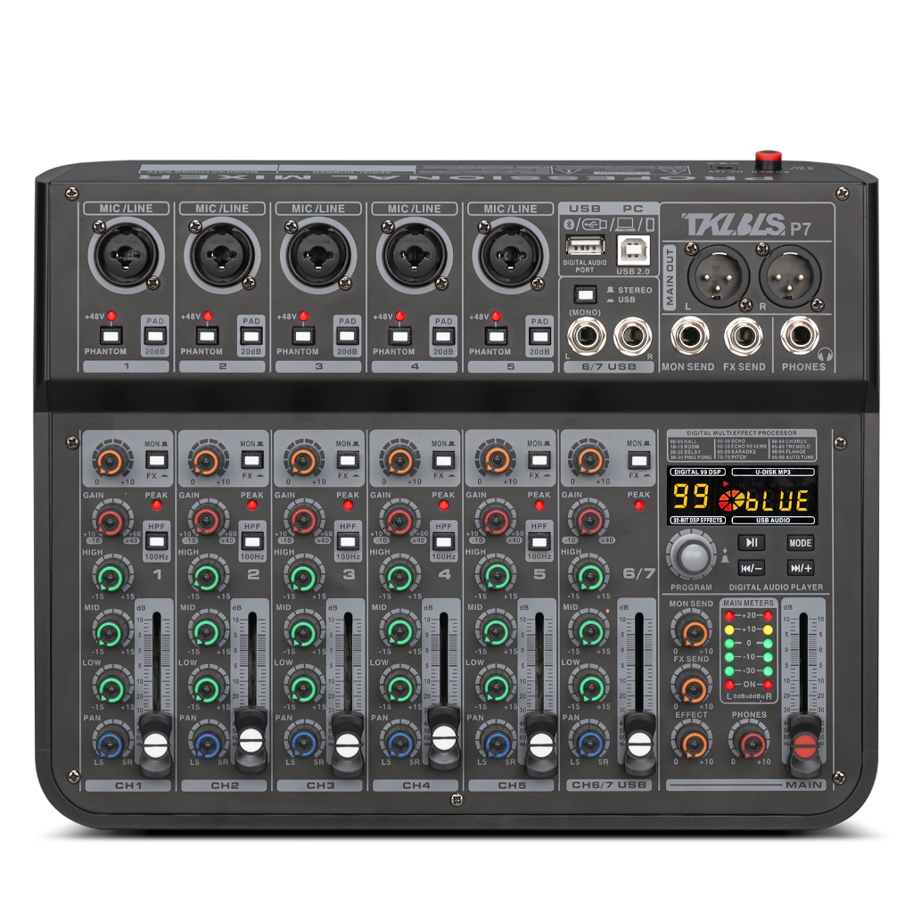 TKLBLS Misturador Mini Mixer De Áudio Portátil 7 Canais Mixer de placa de som com Bluetooth USB para Música Podcast