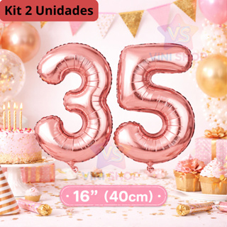 Kit com 2 balões ROSE de Numero metalizados 40cm -16" Polegadas em Oferta na Shopee
