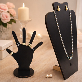 Kit Expositor Porta Colares Anel Bijuterias Jóias MDF Preto Organizador de Mesa e Vitrine em Oferta na Shopee