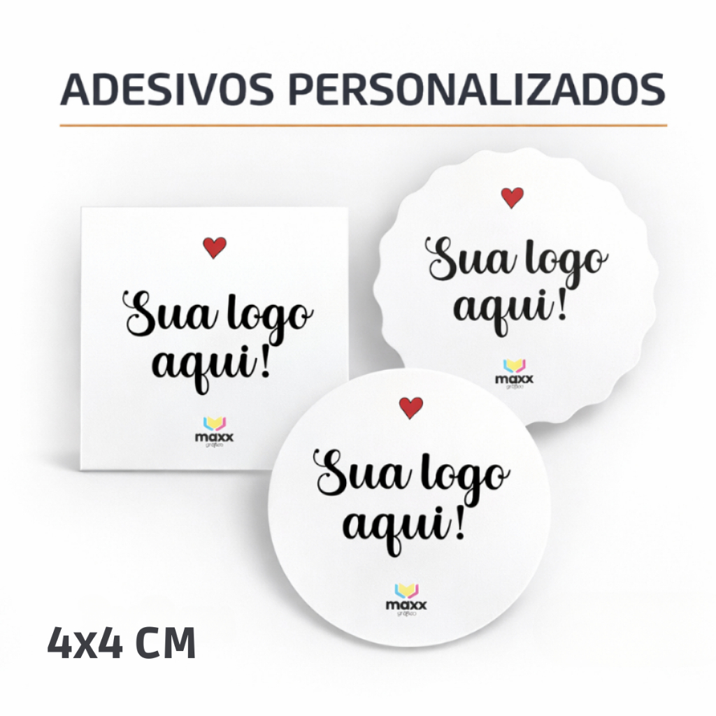 Adesivos Personalizados Com Sua Logo 4x4cm Etiquetas 200/300/500/1000 Unidades