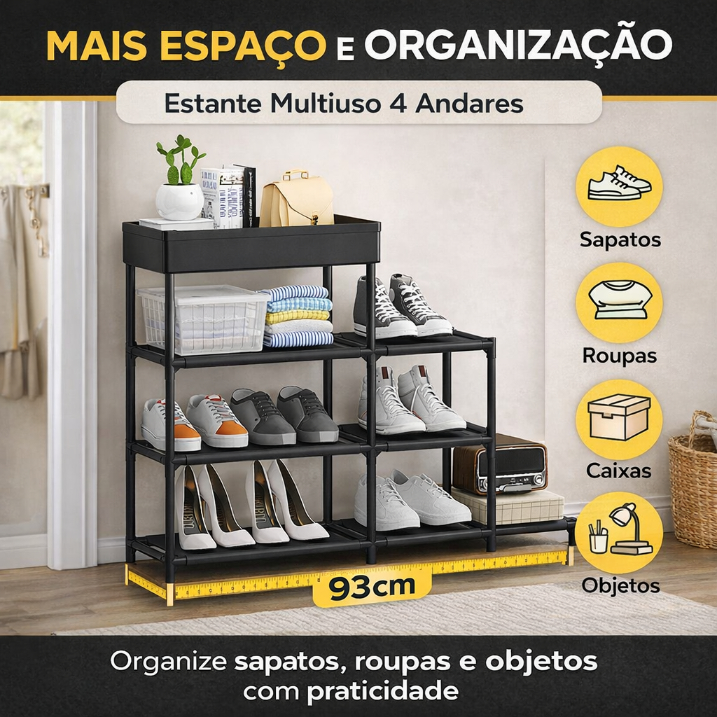 Estante Multiuso 4 Andares Organizador Sapateira Quarto Lavanderia Casa Resistente Cor Sortida