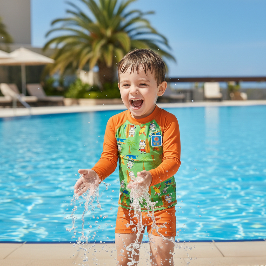Conjunto Praia Infantil Menino Camisa Sunga Box Proteção Solar UV50+ Estampado Piscina