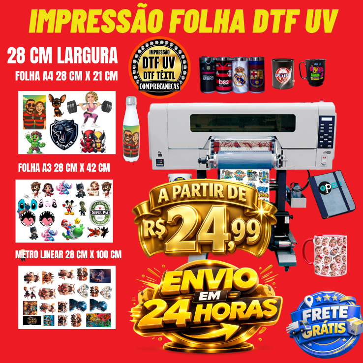 IMPRESSÃO DTF UV ENVIO IMEDIATO EM 24 HORAS - PARA CANECAS, TAÇAS, COPO AMERICANO.