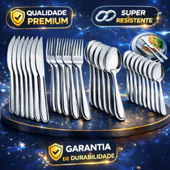 Jogo de Talheres 24/48 Peças Faqueiro Aço Inox Faca Garfo Colher de Mesa e Colheres de Sobremesa