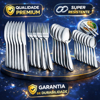 Jogo de Talheres 24/48 Peças Faqueiro Aço Inox Faca Garfo Colher de Mesa e Colheres de So…