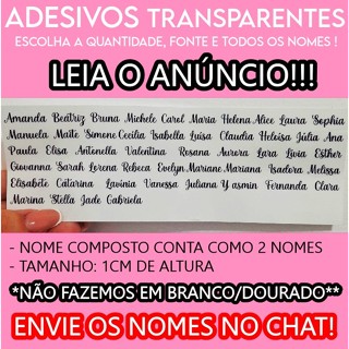 PROMOÇÃO!! Kit Nomes Adesivos Transparentes para chaveiro de resina - Chaveiros de Resina/ Eternização em Oferta na Shopee