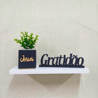 kit 01 Vasinho decorativo "JESUS" +Letreiro de Mesa "Gratidão" em mdf 6mm em Oferta na Shopee