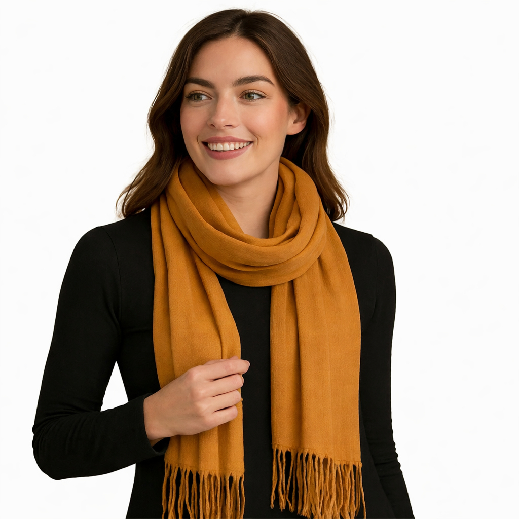 Cachecol Encharpe Pashmina Lisa de Poliéster de 120G com franjas Unissex ref:46183-3